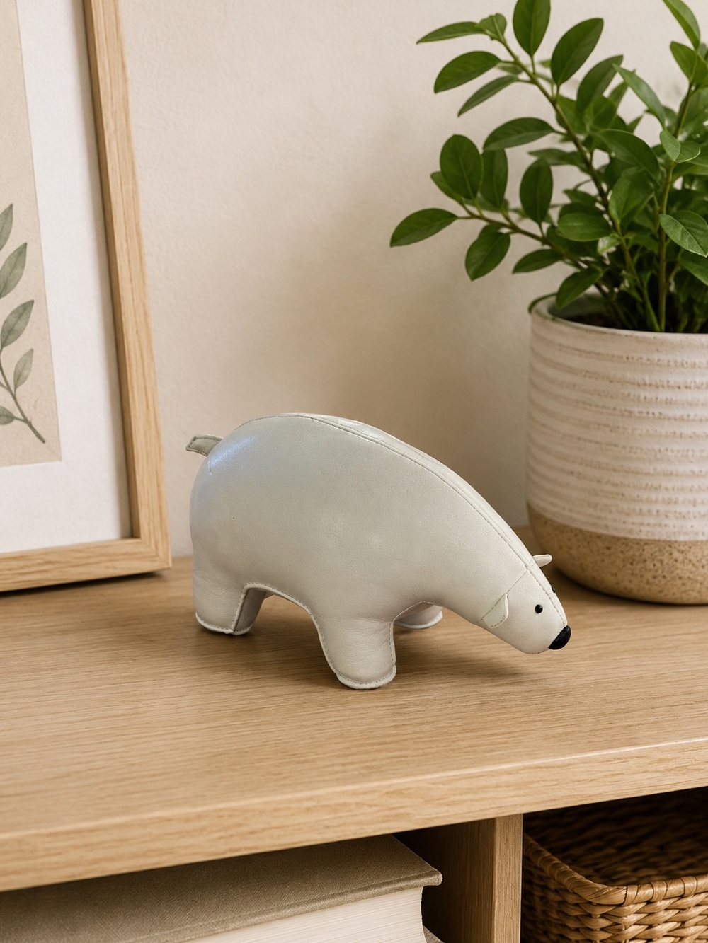 Zuny Polar Bear Doorstop White Leather Bookend Modern Decor Minimalist Sleek